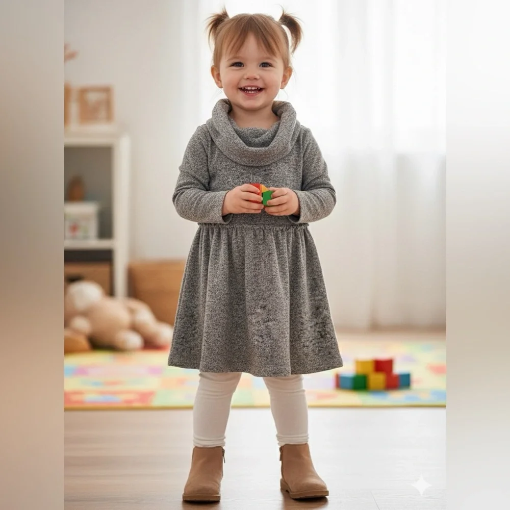 Old Navy Toddler Charcoal Grey‎ Heathered Cowl Neck Knit Skater Dress Size 3T